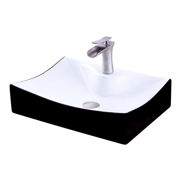 Novatto Porcelain Vessel Sink Combo with Brushed Nickel Faucet, Drain and Sealer NSFC-01134BW365SBN - main